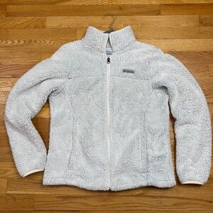 Columbia Fire Side II Sherpa Fleece Jacket Womens S Gray Full Zip Gorpcore